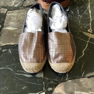 Fabiolas Anthropologie shimmering copper woven leather espadrilles size 36